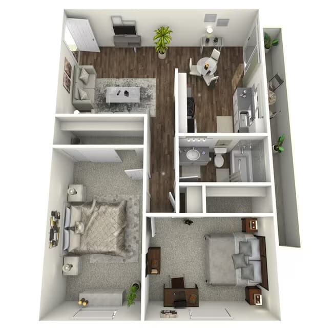 2 Beds • 1 Bath B-37 floor plan