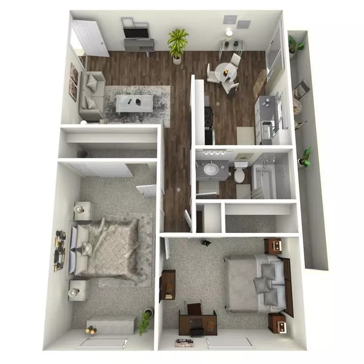 2 Bed 1 Bath C A-18 floor plan