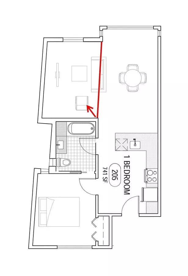 2 Beds • 1 Bath 305 floor plan