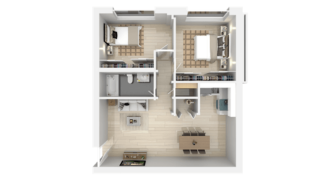 Two Bedroom One Bath 206C floor plan