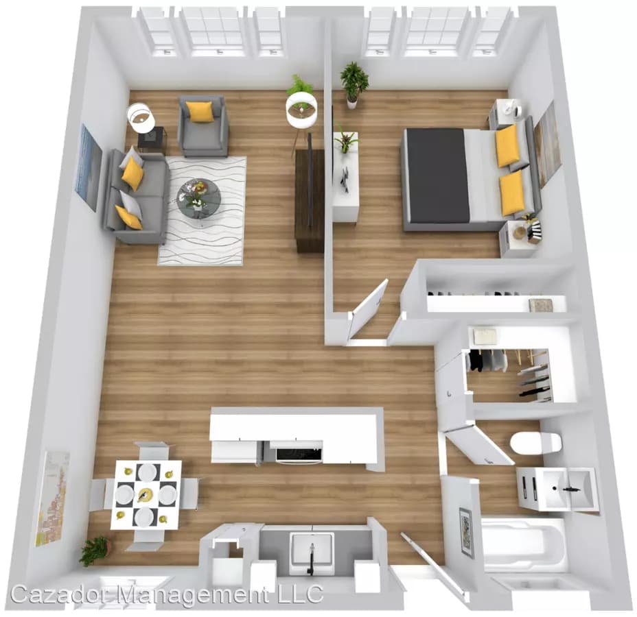 A2BR 1x1 36 floor plan