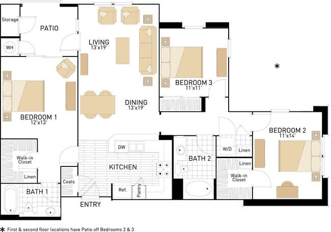 The Oaks- Three Bedrooms 324 floor plan