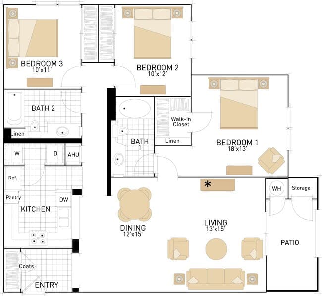 The Pines- Three Bedrooms 1322 floor plan