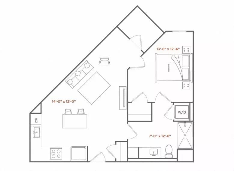 1 Bed • 1 Bath B119 floor plan