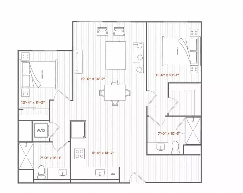 2 Beds • 2 Bath A537 floor plan