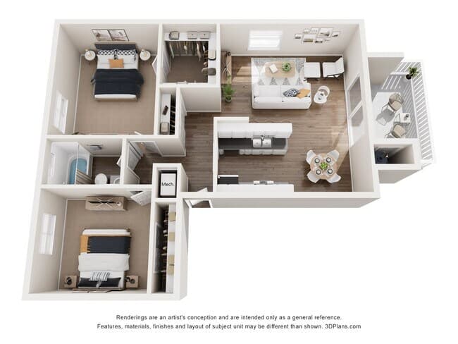 2 Beds • 1 Bath 096 floor plan