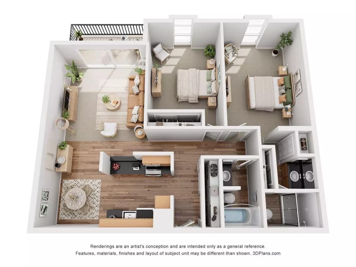 2 Beds • 2 Bath WAIT9 floor plan