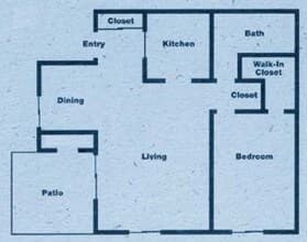 1 Bed 1 Bath Downstairs 3229-16 floor plan