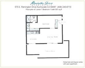 1 Bed, 1 Bath Model floor plan