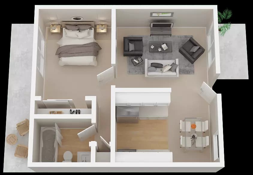 1 Bed • 1 Bath 1045-29 floor plan