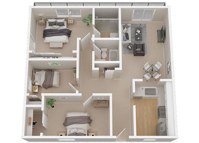 3 Beds • 2 Bath 1026-42 floor plan