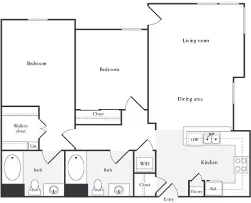 2 Beds • 2 Bath 01-1108 floor plan