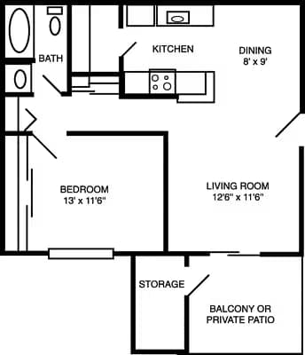 1 Bed • 1 Bath 130-422 floor plan