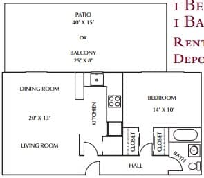 1 Bed, 1 Bath Model 2378-4 floor plan