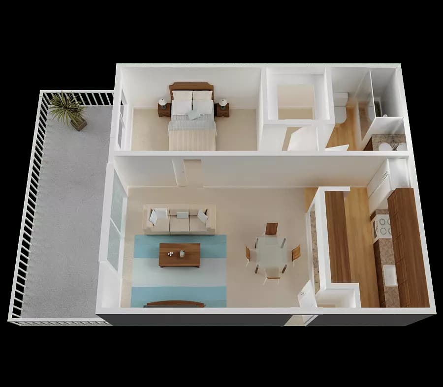 1 Bed, 1 Bath Model floor plan
