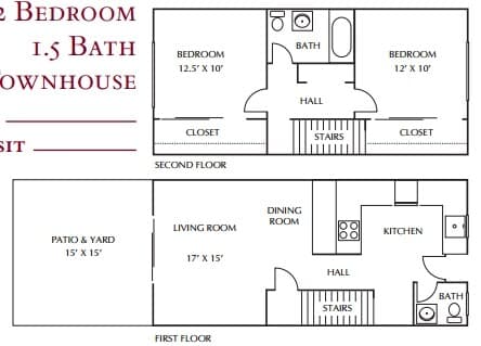 2 Beds, 1.5 Baths Model floor plan