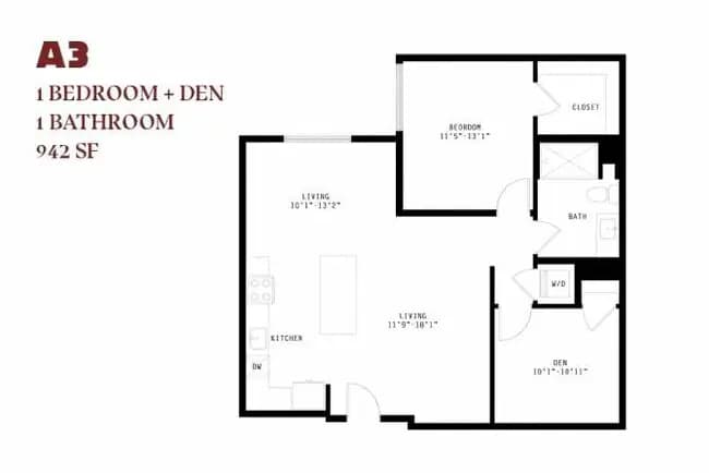 Orlo One Bedroom Den A3 339 floor plan