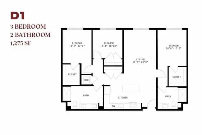 Orlo Three Bedroom D1 571 floor plan