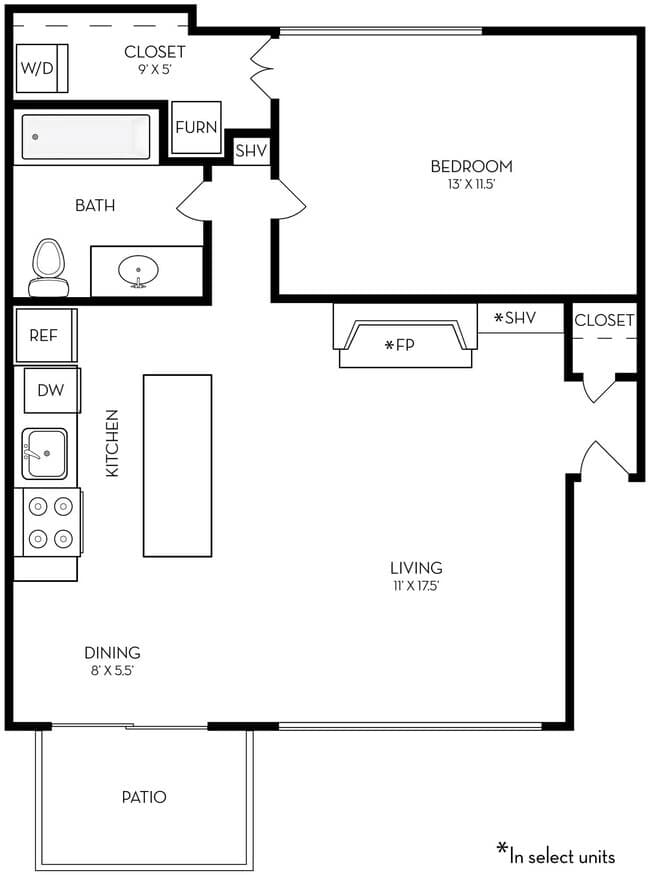 1 Bed, 1 Bath T08 floor plan