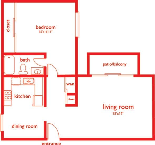 1 Bed 1 Bath C-C-7 floor plan