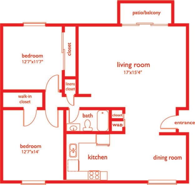 2 Bed 1 Bath F-F-27 floor plan
