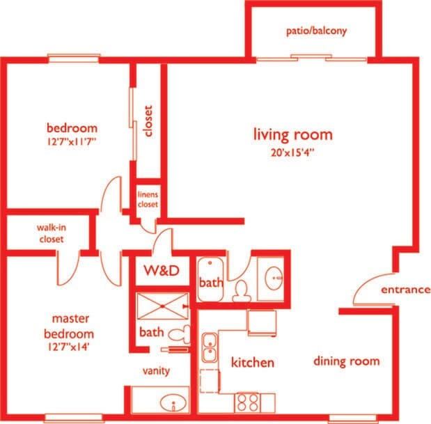 2 Bed 2 Bath B-B-3 floor plan