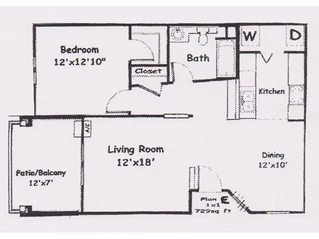 1 Bed 1 Bath floor plan