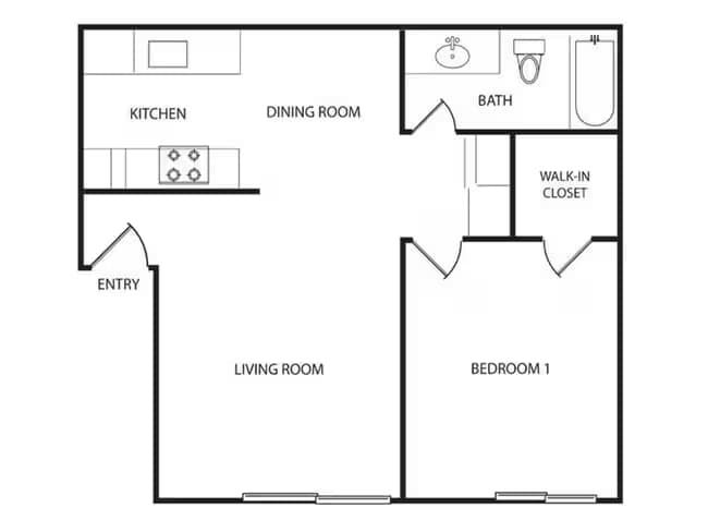 1 Bedroom 1 Bath AUCULC floor plan