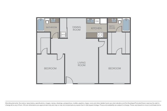 2 Bed 2 Bath 802 floor plan