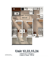 3 Bedroom | 1 Bath Private-Standard floor plan