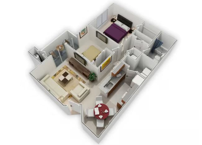 2 Beds • 1 Bath 0418 floor plan