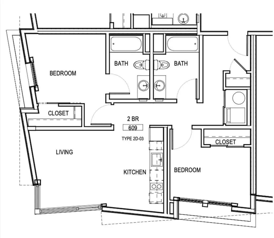 2BR/2.0BA 301 - B floor plan