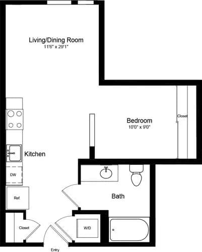 Junior 1 Bedroom N-641 floor plan