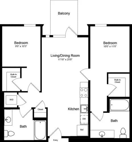2 Bedroom A with Balcony N-433 floor plan