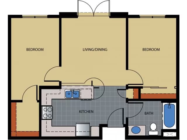 2 Beds • 1 Bath 227 floor plan