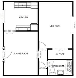 1-Bedroom, 1-Bathroom floor plan