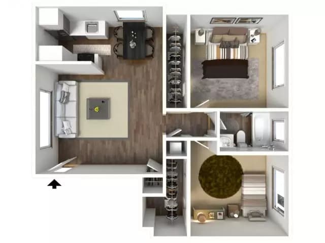 2 Beds • 1 Bath 6 floor plan