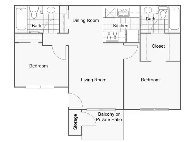 2 Bedroom 2 Bath 234 floor plan