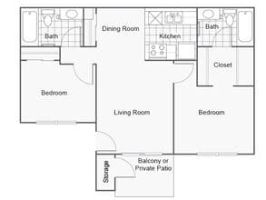 2 Bedroom 2 Bath 119 floor plan