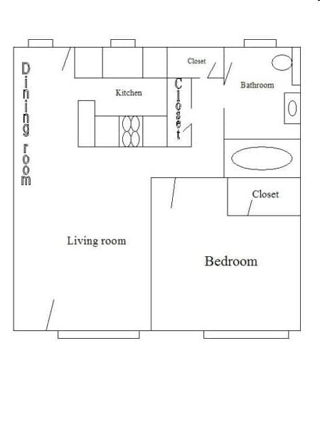 1 Bed, 1 Bath Model floor plan