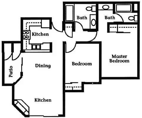 2 Bedrooms, 2 Bathrooms floor plan