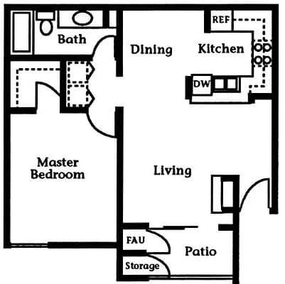 1 Bedroom, 1 Bathroom floor plan