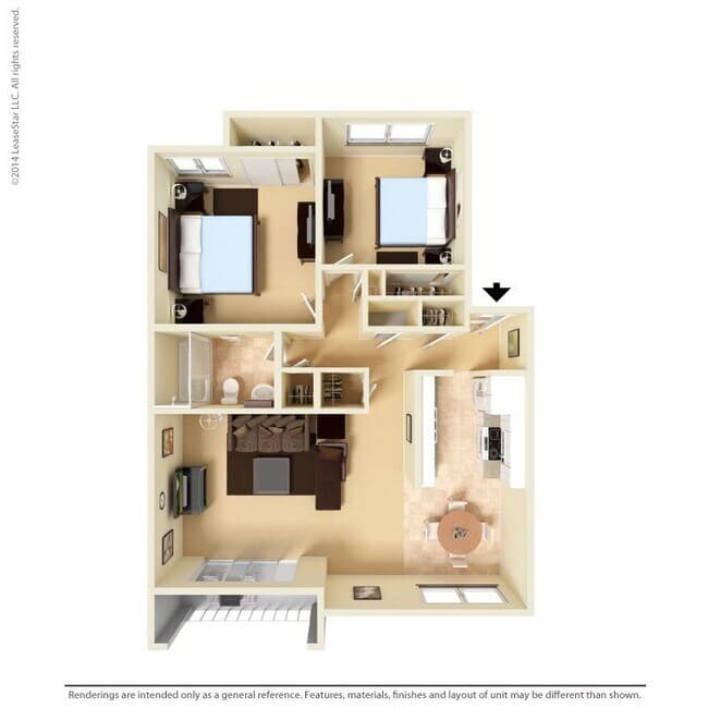 Large 2 Bed 1 Bath 135 floor plan