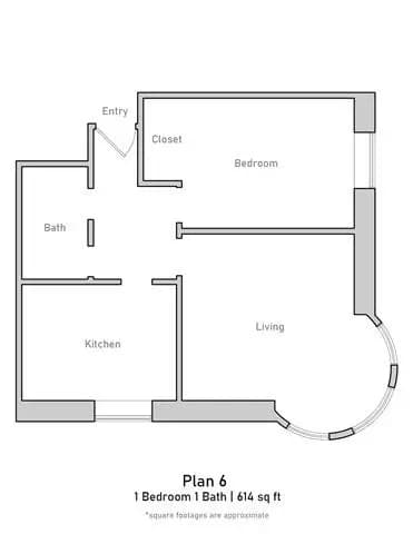 1 bd · 1 ba · 515 sqft floor plan