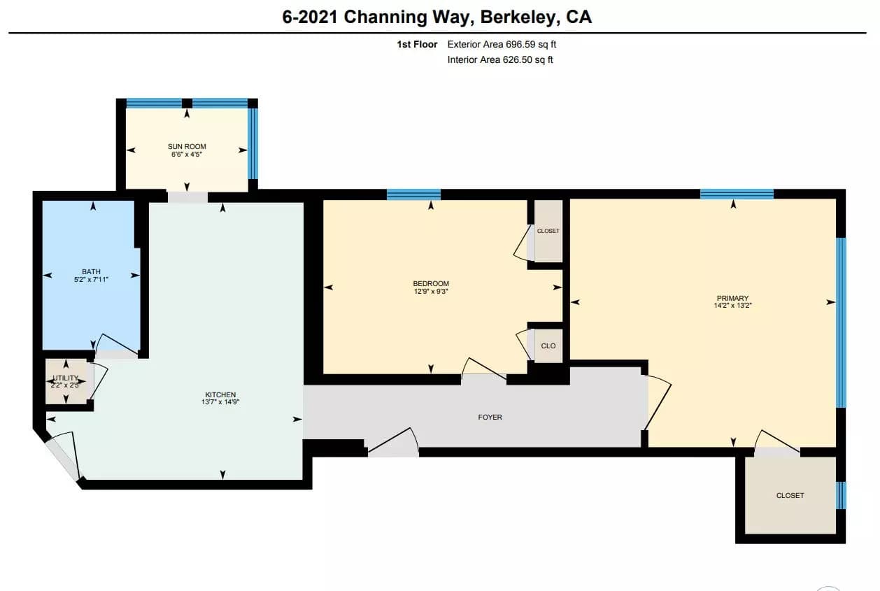 2 Beds, 1 Bath Model floor plan
