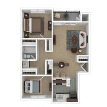 Two Bedroom One Bath 829sf 05D floor plan