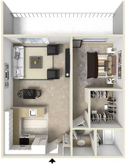 1Bed 1Bath #6 D102 floor plan