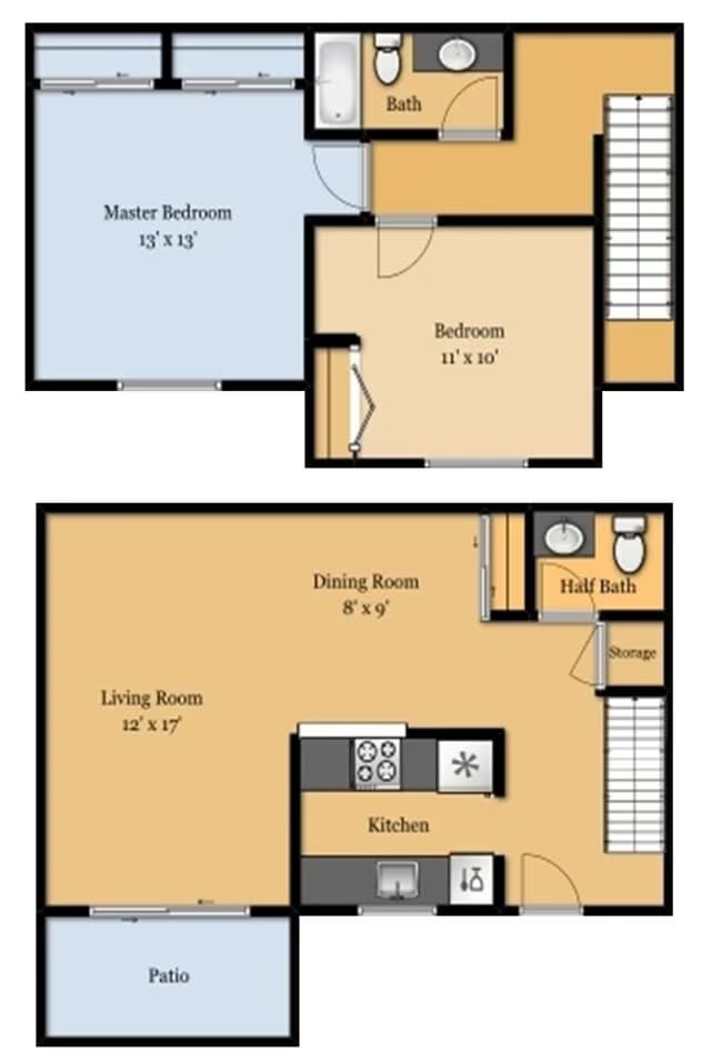 2 Beds • 1 Bath H08 floor plan