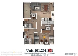 3 Bedroom | 2 Bath A Private-Premium floor plan