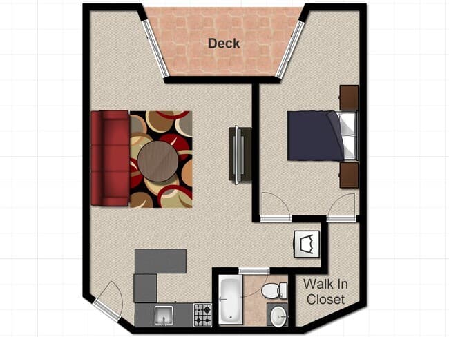 1 Bed, 1 Bath Model floor plan